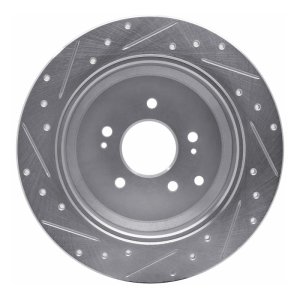 Hyundai Veracruz Brake Rotor (1) - Rear Right - R1 Concepts - Drilled & Slotted - Silver - `07-`12